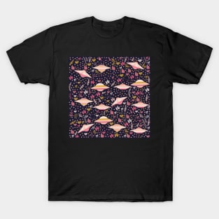 Pink UFO Pattern with stars and crystals T-Shirt